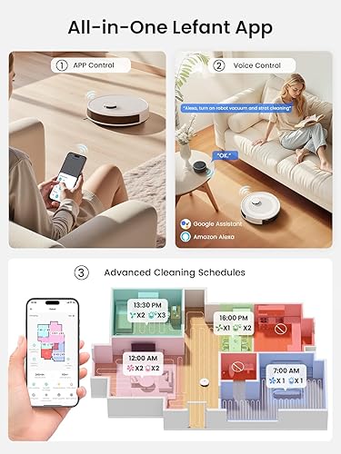 Miniatura 6 de Lefant Robot aspirador y trapeador M2L Plus LiDAR, prevención de obstáculos PSD de 190, succión fuerte de 6000Pa, capacidad de 75 días, mapeo de