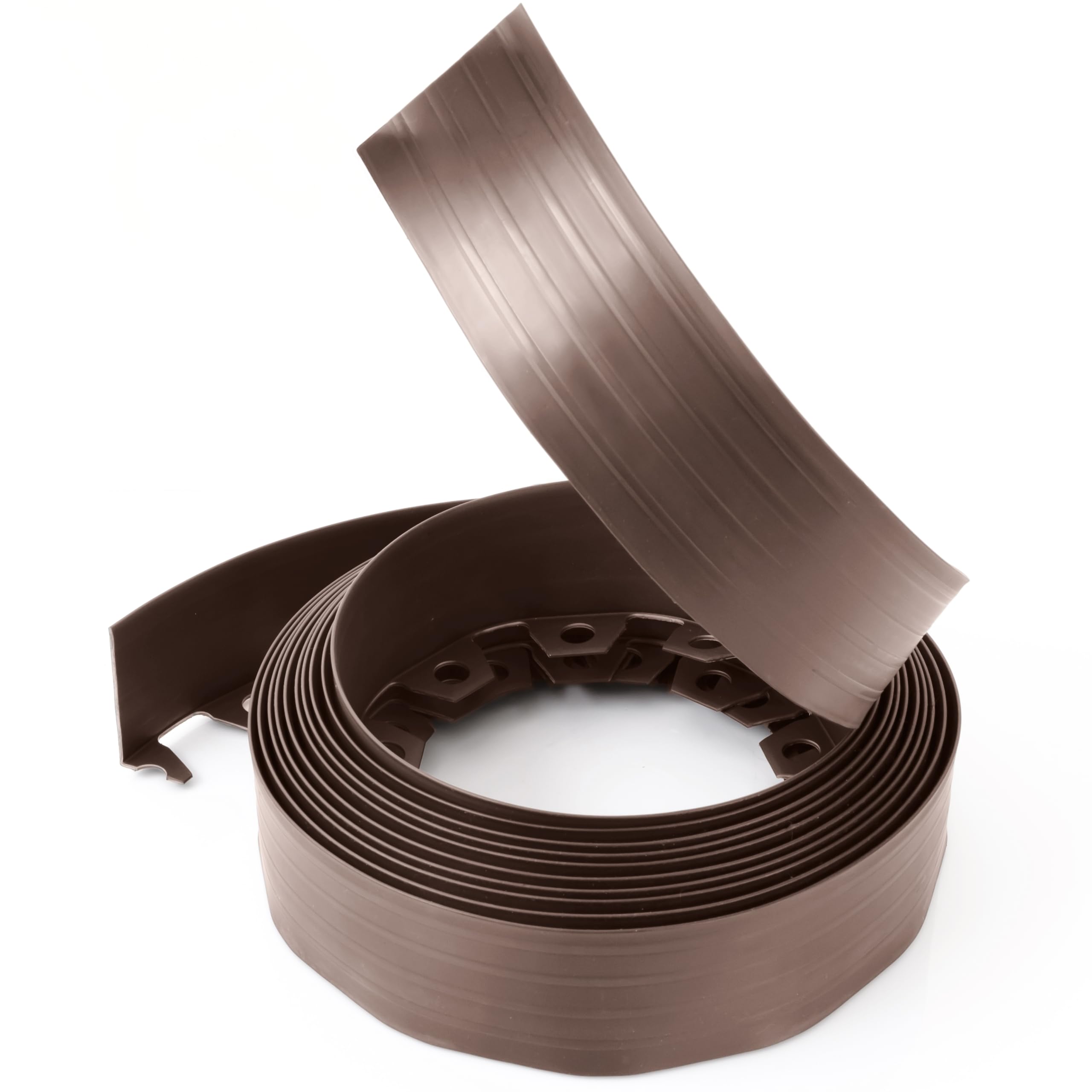 Lawn Garden Edging Border 32ft | 10m with Heavy-Duty Ground Stakes 8CM High Flexible Flower Bed Edge and Reinforced Plastic Pegs, Professional Landscape Dividers, Weather Resistant (Brown)