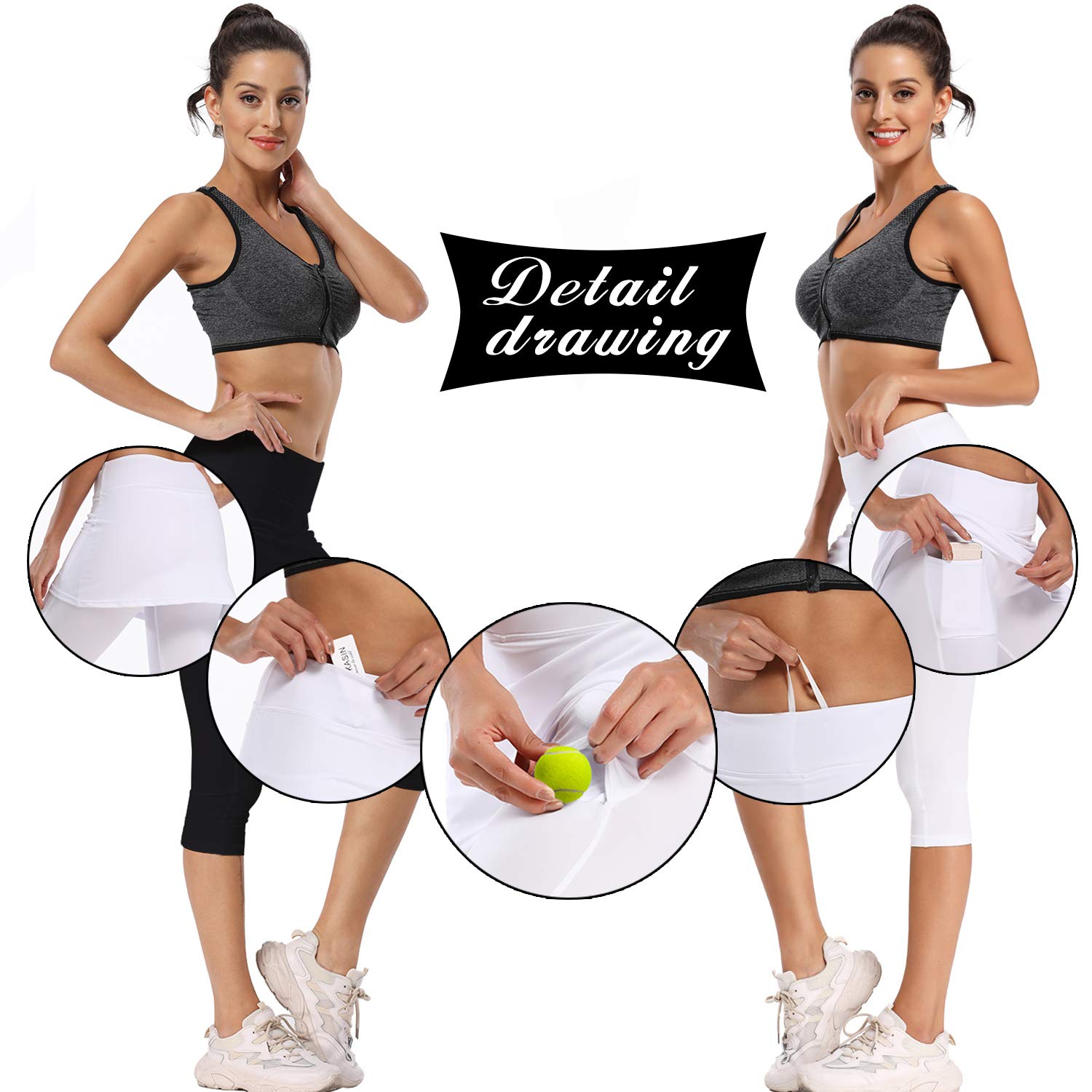 Ibeauti Leggings Capri da donna, UPF 50+, con gonna, per yoga, golf, tennis, con gonna, per corsa, allenamento attivo