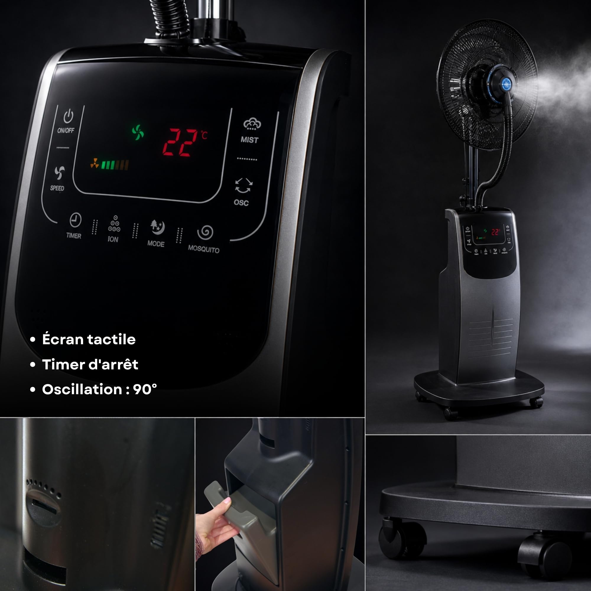 O’FRESH Ventilateur Brumisateur Intérieur sur Pied 135 cm - Rafraîchissement Puissant - Anti-moustique intégré - Autonomie 14h - Ioniseur d’air - Télécommande - Conçu en France