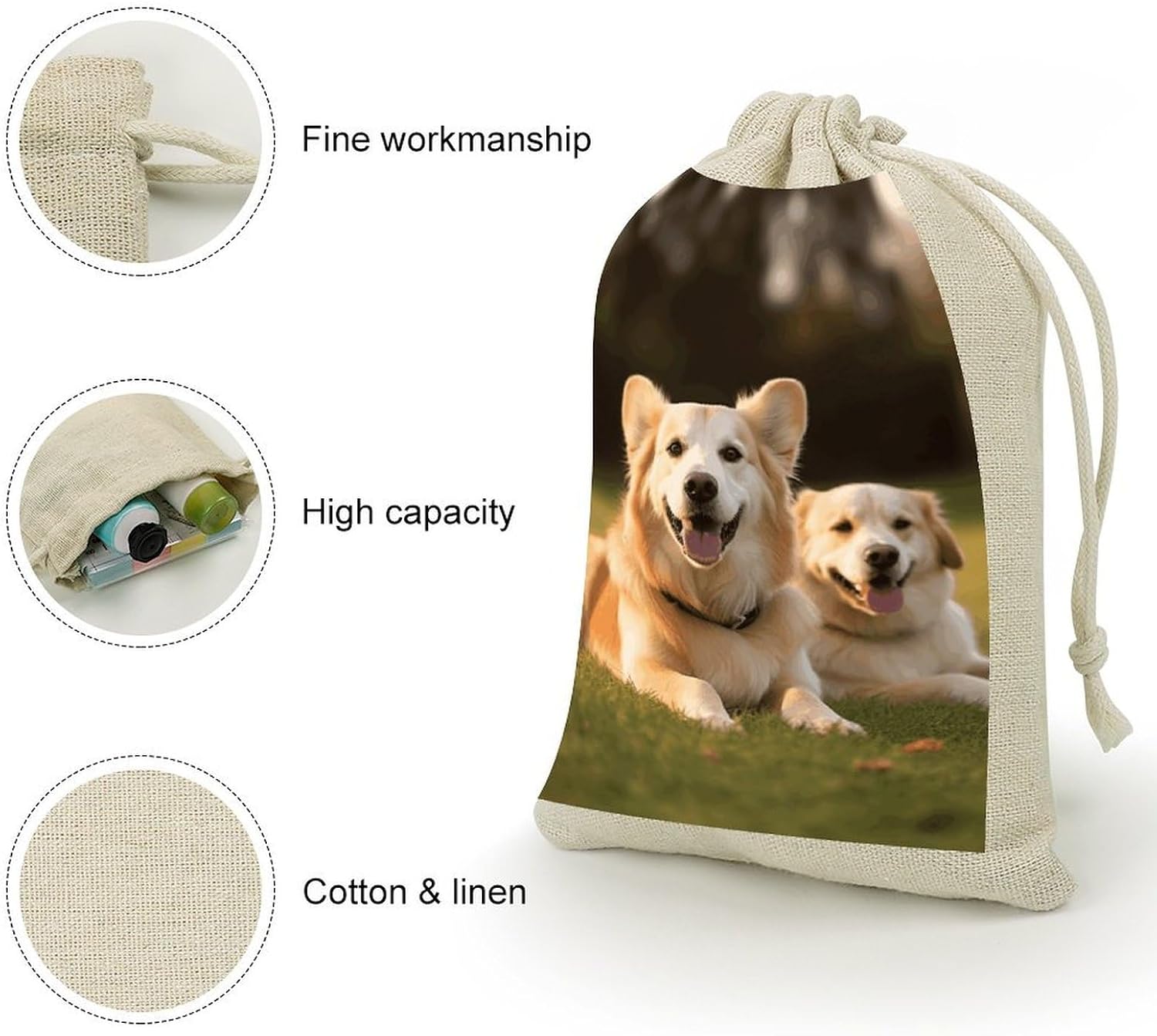 FekiLoot Dog on The Lawn Cotton Linen Drawstring Bags Pack of 8 image 3