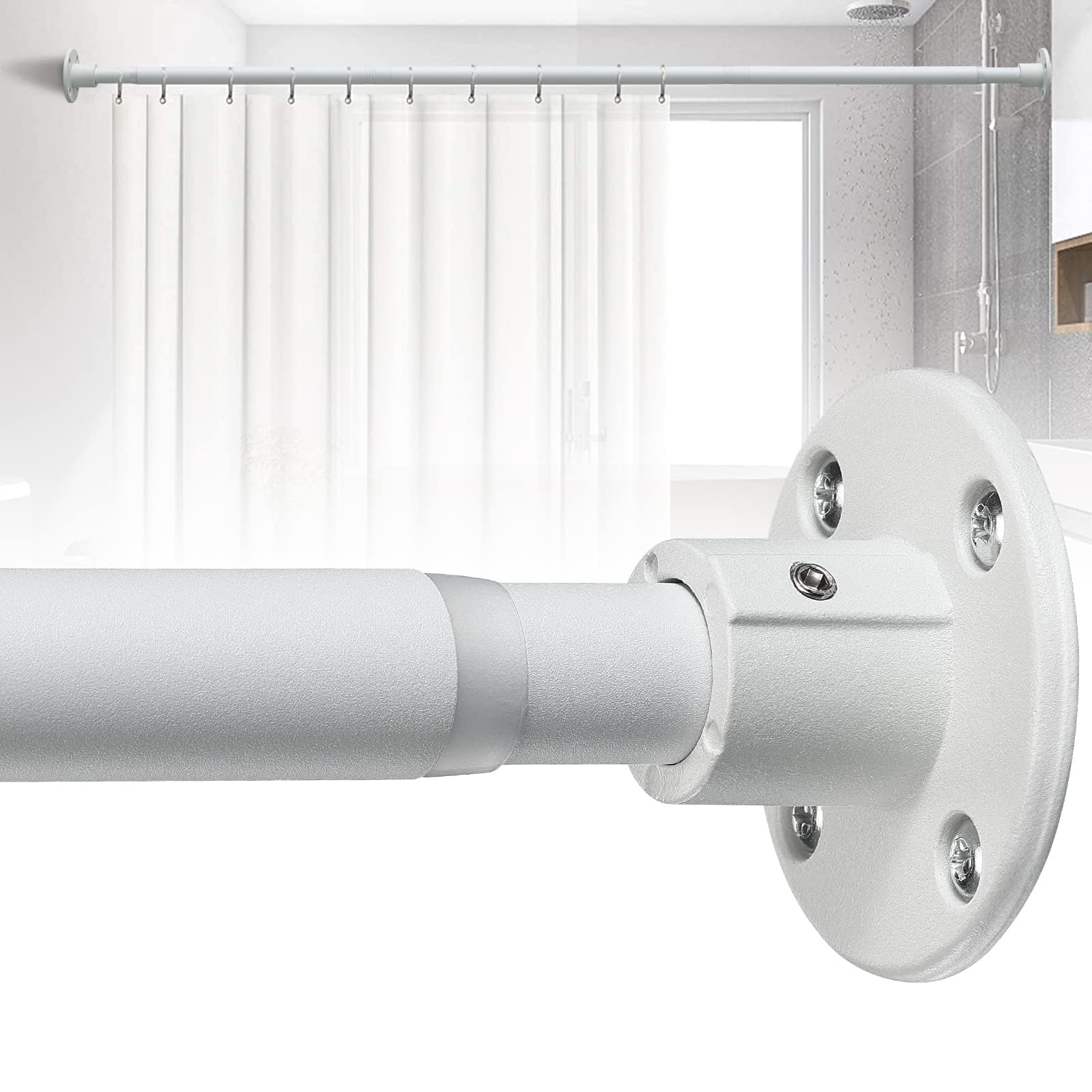 Bastone per tende 70-230 cm, Bastone per tende da doccia estraibile bianco opaco per bagno, finestra, guardaroba