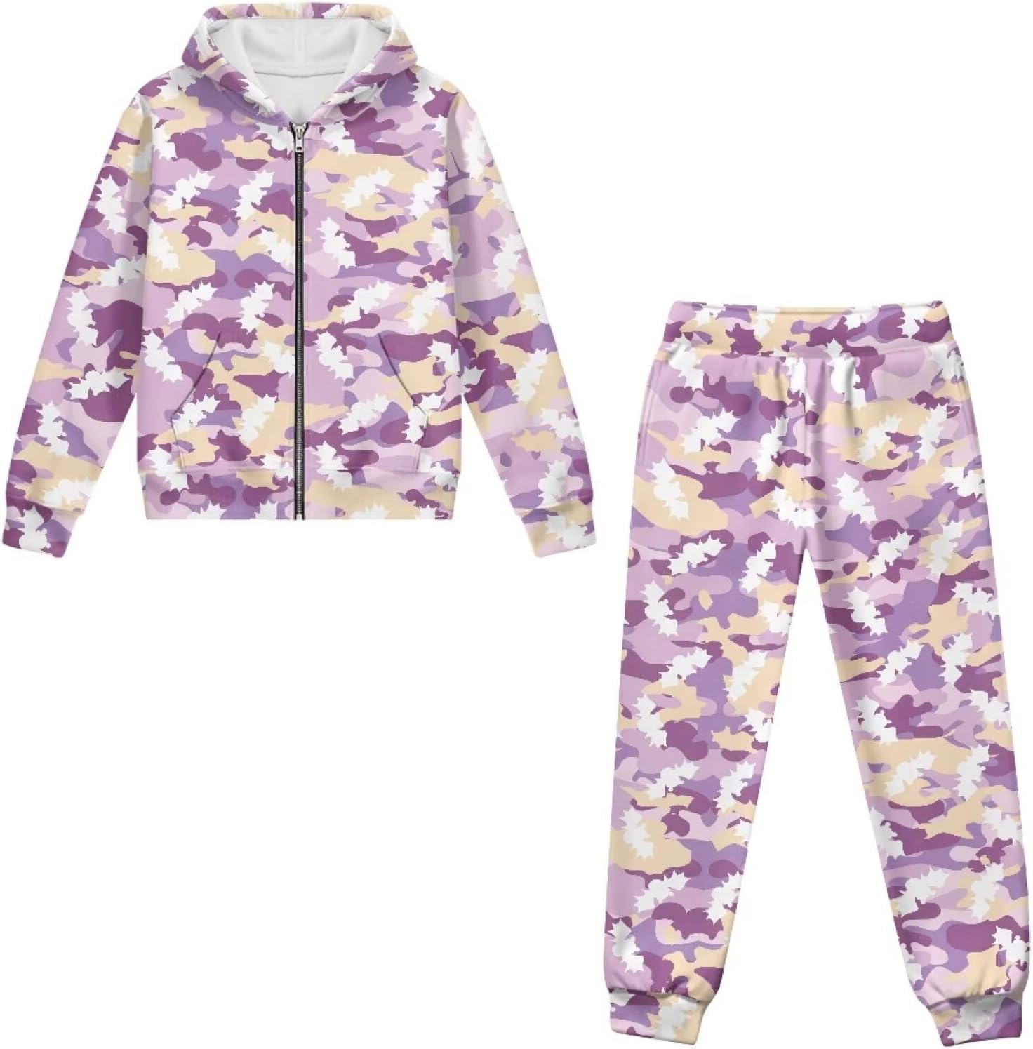 Girls 2 Piece Outfits Jogger Sets with Pockets Zip Up Hoodie Sweatshirts and Sweatpants