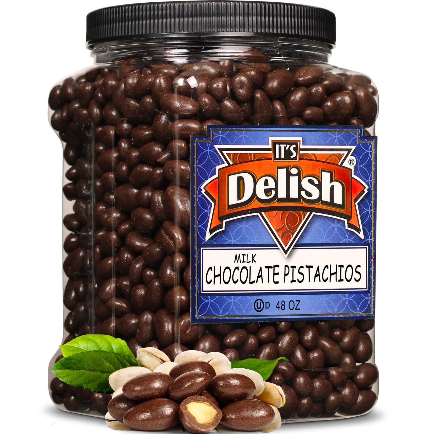 Milk Chocolate Covered Pistachios by It's Delish, 48 OZ Jumbo Container | Milk Chocolate Coated Dipped Candy Nuts Bulk Pistachio Chocolates Sweet & Crunchy Nut Snack | Kosher Dairy