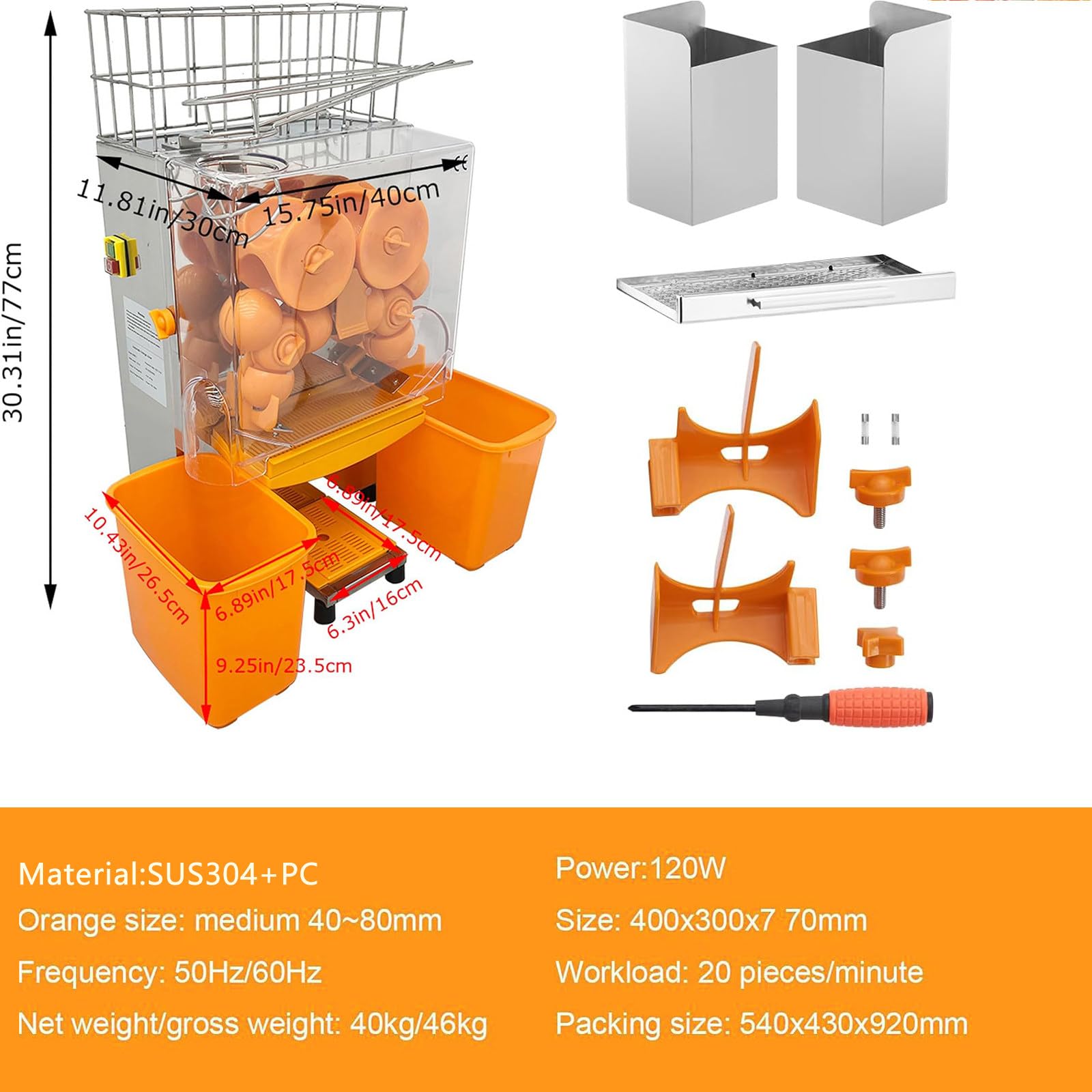 Exprimidor Eléctrico de Cítricos,Máquina Automática Comercial,20 Naranjas/min Exprimidor Eléctrico de Naranjas Exprimidor Naranjas Zumo Industrial para Jugo de Rango de limón