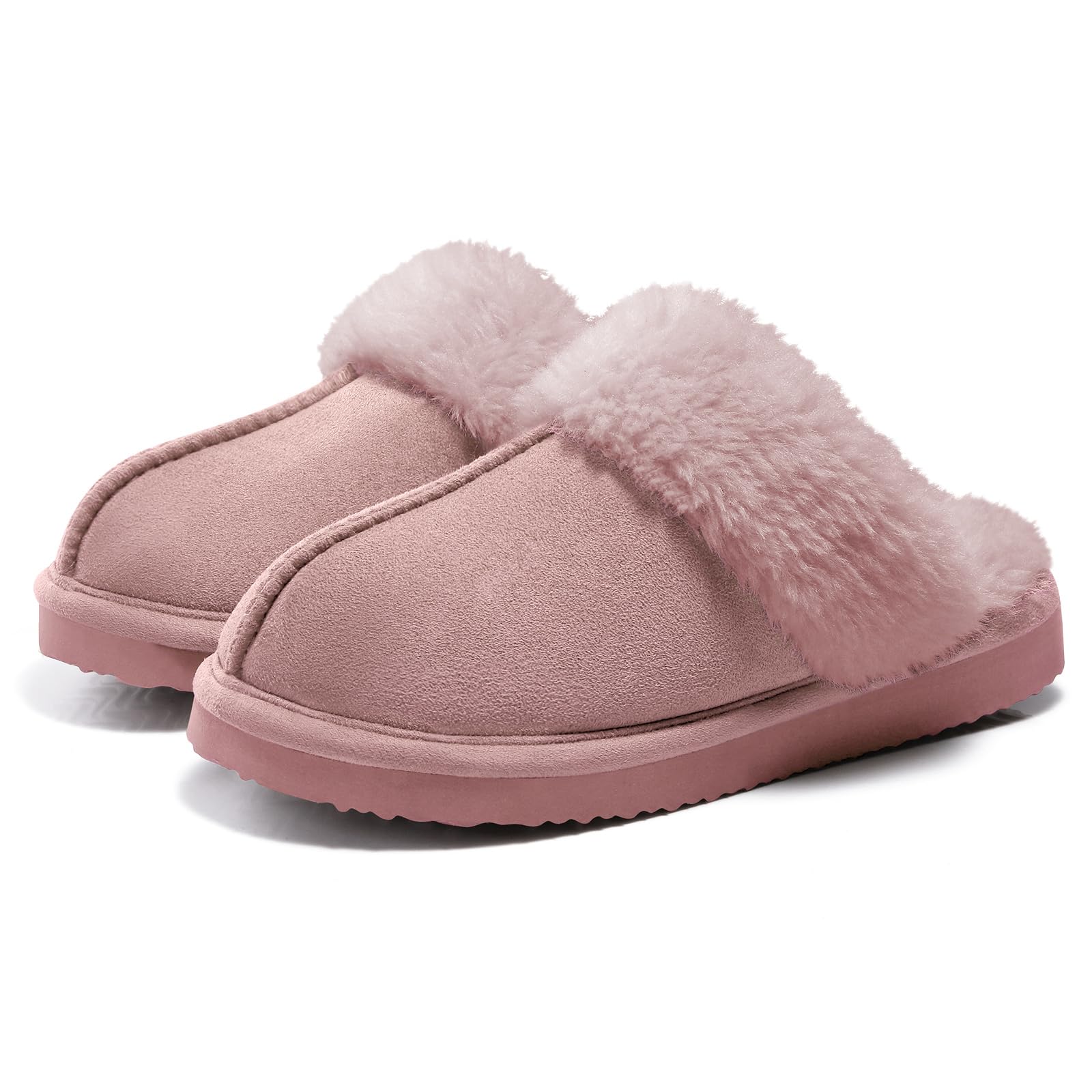 Litfun Damen Hausschuhe Winter Warme Plüsch Pantoletten Wildleder Memory-Schaum Slippers mit Kunstfellkragen Indoor Outdoor