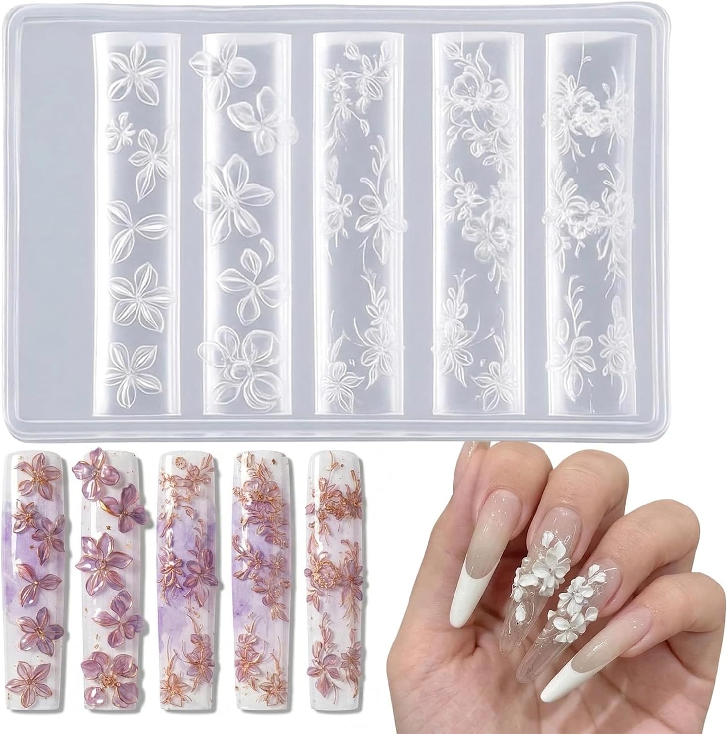 BOROLA 3D Flower Nail Mold Silicone, Spring Blossom Resin Template