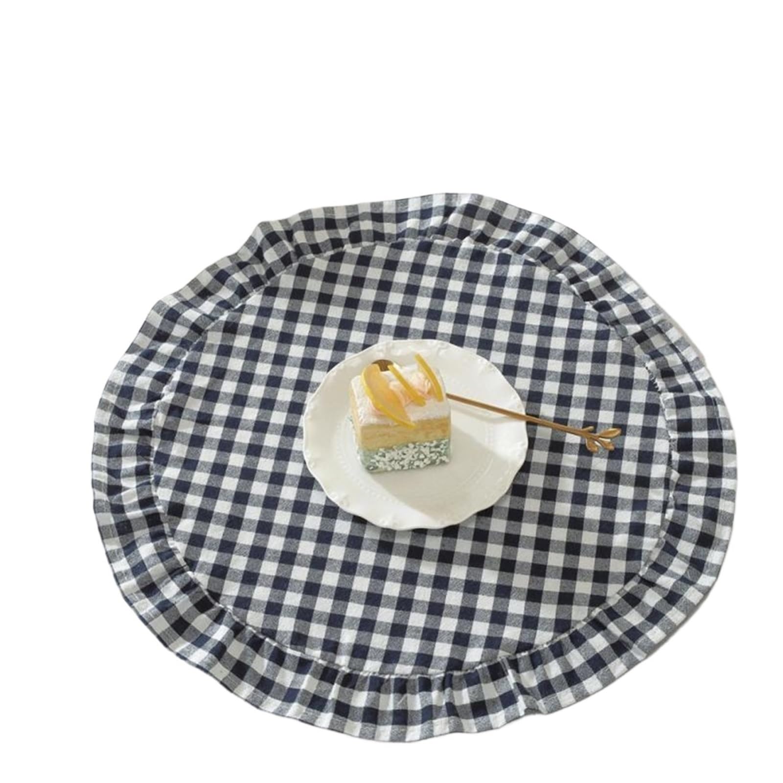 Ruffle Placemats Checkered With Ruffle Picnic Party Supplies Plaid Table Mat(Navy blue)