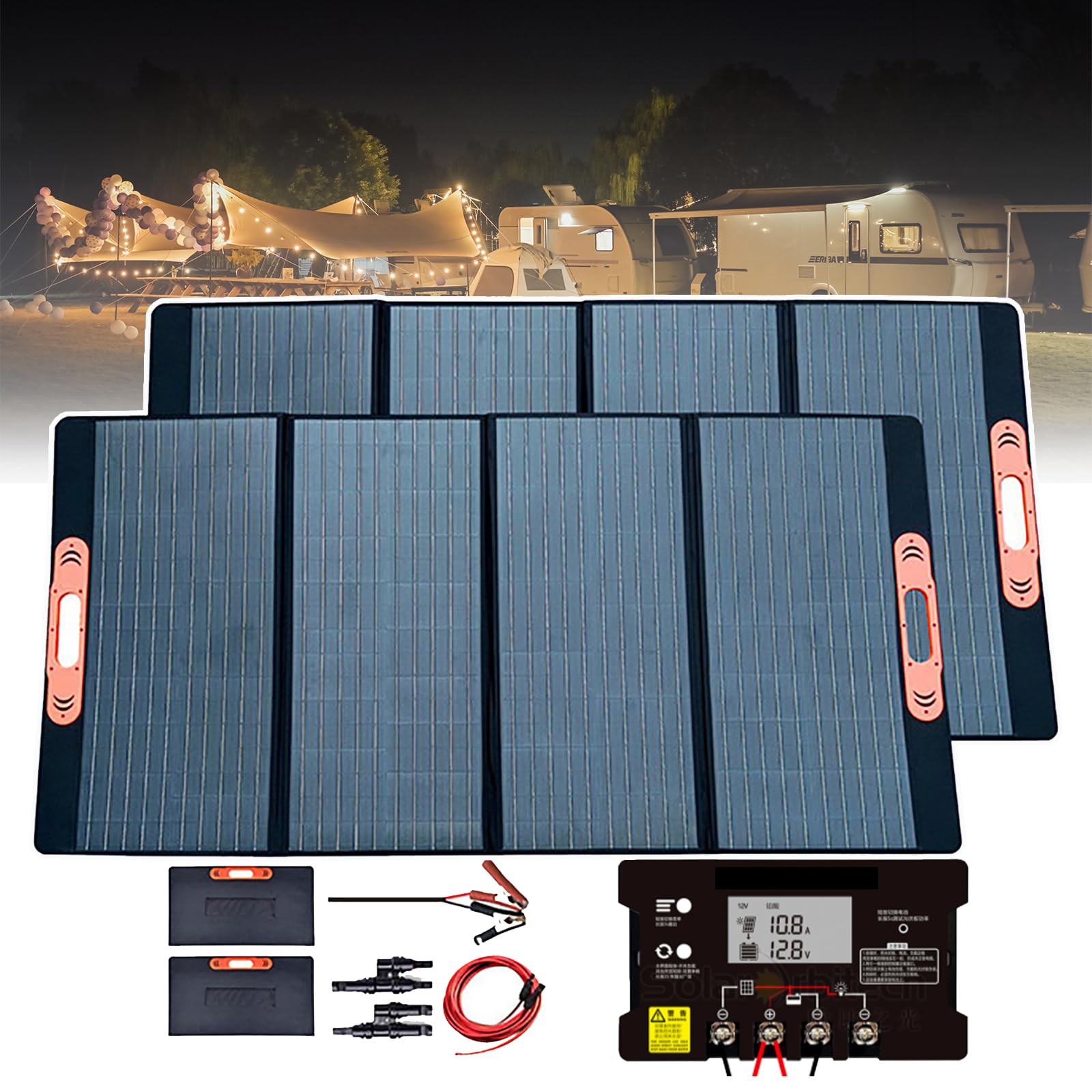 Paneles Solares para Exteriores, Kit De Panel Solar Flexible (Equipado con Controlador De 40 A), Diseño Plegable, Chip De Silicio Monocristalino, Interfaz USB Hembra Dual,400W