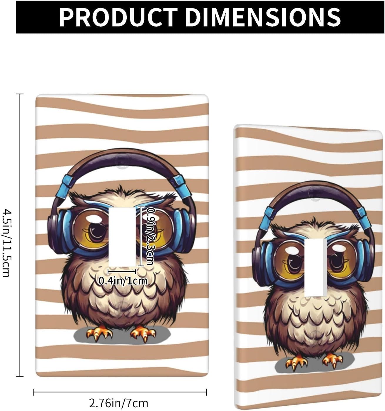 Owl Listening To Music Single Toggle Light Switch Cover Plate Decorative Wall Plates, 1 Gang Switch Plates And Outlet Covers 2.75" X 4.5" For Bedroom Bathroom Kitchen Home Decor