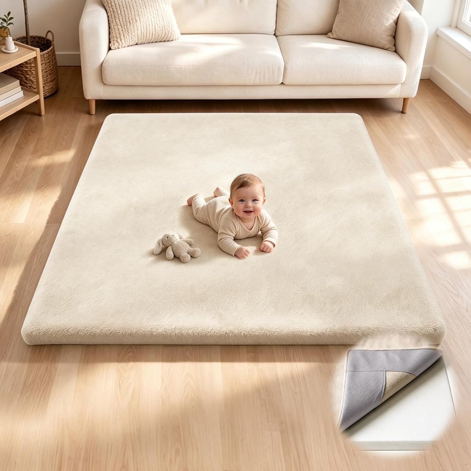 1.5" Thick Baby Play Mat for Baby, 50x50 Playpen Mat with Removable Washable Cover, Double Anti-Slip Design Crawling Mat for Babies, Toddlers, Infants, Kids, Rug Muscle Mat Playroom Rug