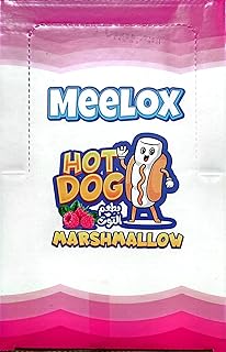Meelox Hot Dog Marshmallow, Berry Flavor Candy, Hot Dog Shape, Box of 12 Bags