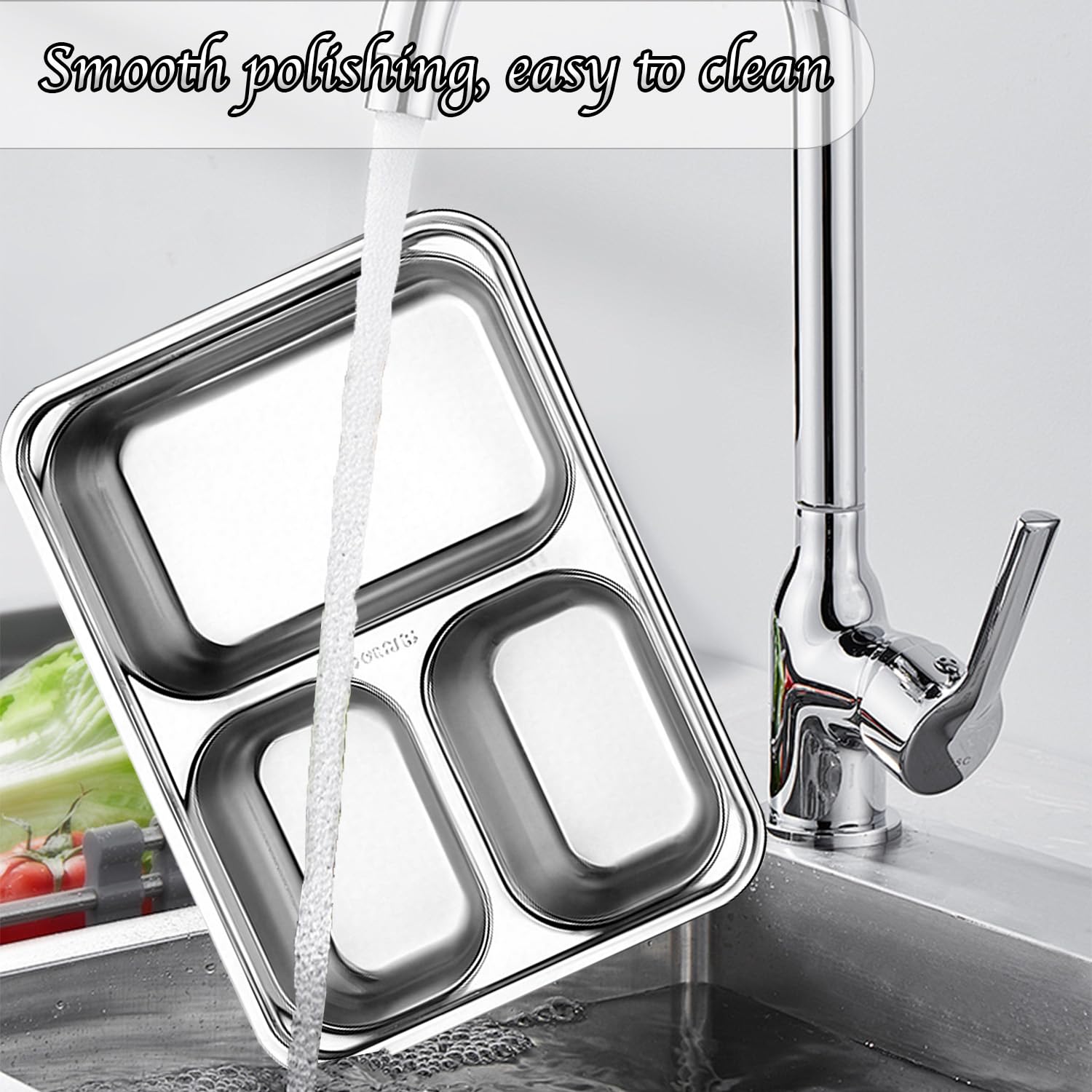 Lot de 8 assiettes divisées en acier inoxydable - Plaques rectangulaires de contrôle des portions - Plateau alimentaire en métal pour dîner, camping, contrôle des portions alimentaires