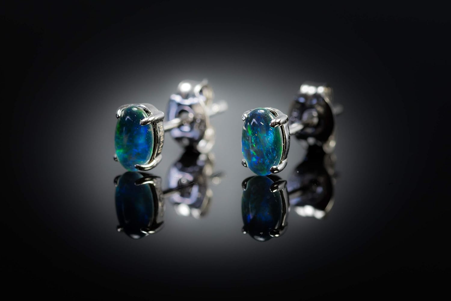 Australian Triplet Opal Earrings - Genuine Triplet Opal Earrings in White Gold Plated on Sterling Silver - Blue Green Simple Design Women's Jewelry