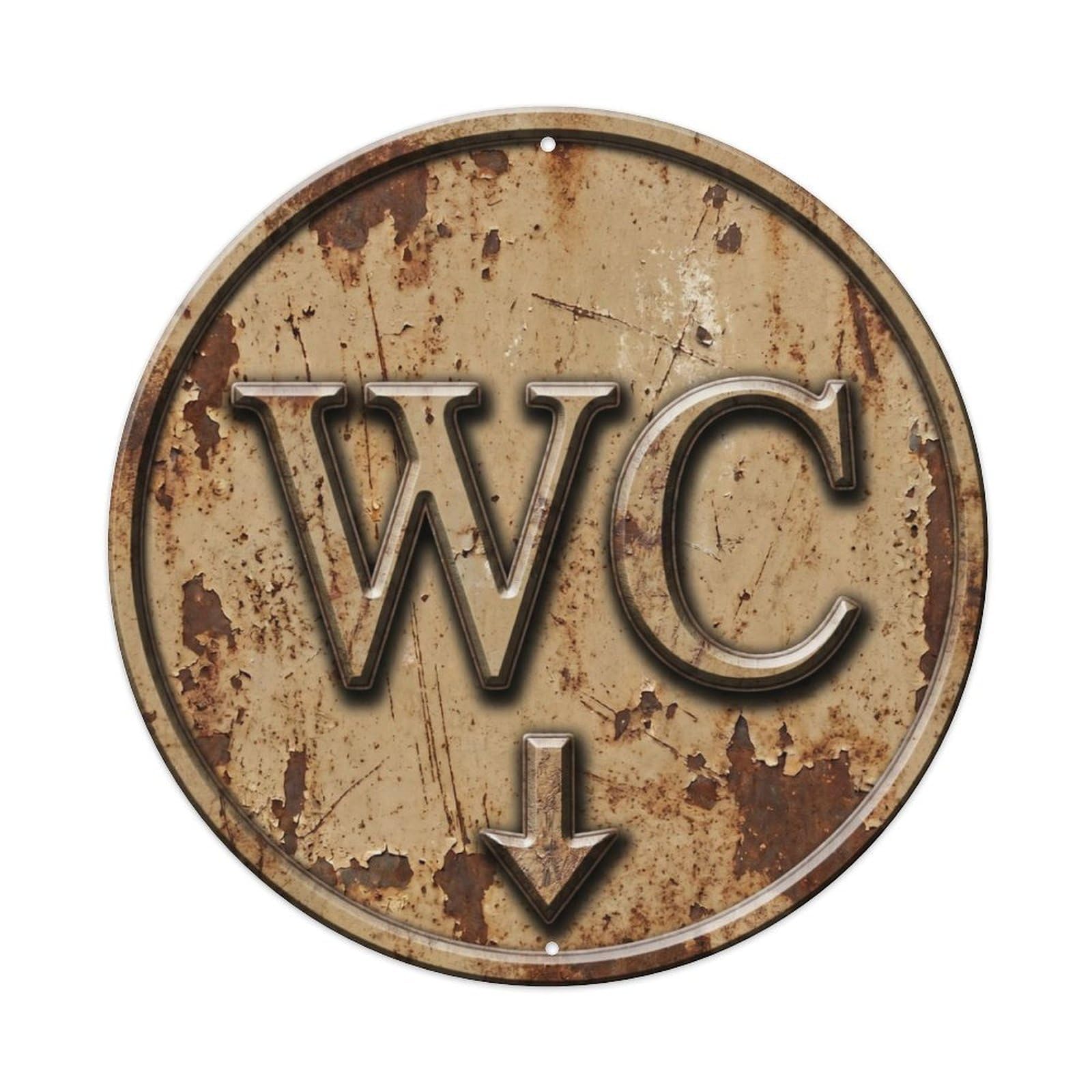 Fqcyn Style Toilet （Wc） Rugged Weathered Shield Metal Tin Sign Plaque Wall Decor For Cafe, Club Bar, Office, Home Garden Round Metal Poster 8X8inch