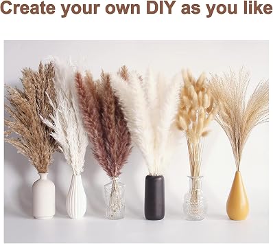 110 Pcs Natural Dried Pampas Grass Bouquet, Boho Home Decor 14''~17, Suitable for Wedding, Home, Rustic Party, Baby Shower Decorations (White & Brown)