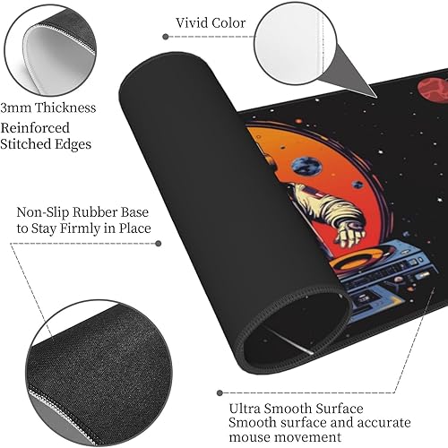 Miniatura 4 de Divertida alfombrilla de mouse de astronauta universo espacial estrella planeta de 11.8 x 31.5 pulgadas, accesorios de escritorio, gran base de goma