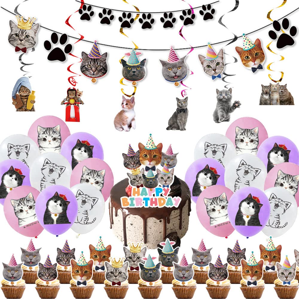 Cat birthday party supplies,Kitten Birthday Party Decorations Cute Complete Pack Includes Cat