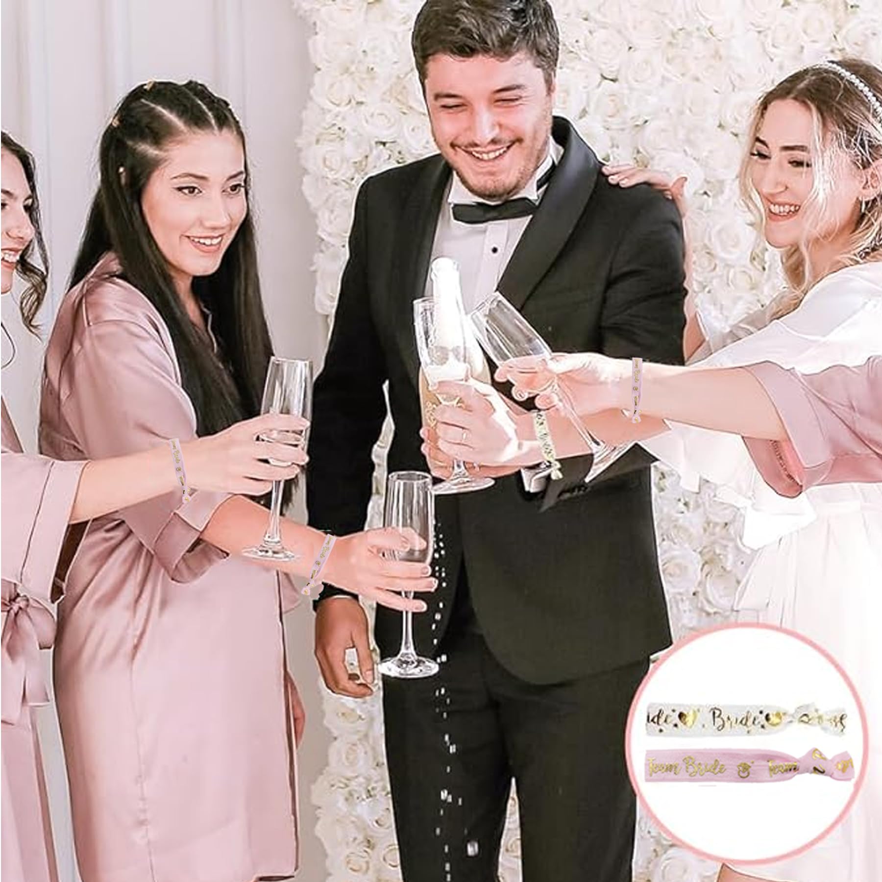 YeahBoom 36 sztuk bransoletek JGA Team Bride to Be, zestaw okularów przeciwsłonecznych z 12 serduszkami + 12 naklejek z tatuażem dla panny młodej + 12 bransoletek dla panny młodej, akcesoria dekoracyjne JGA