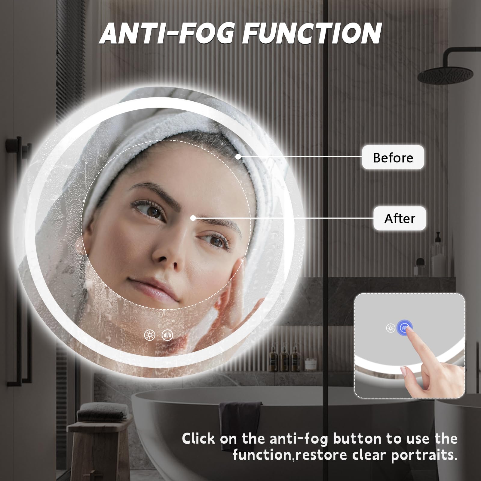 LEDIMEX - Miroir De Salle De Bain Avec Lumière | Grand Miroir De Salle De Bain | Miroir Anti Buee Led Miroir Mural Rond 80cm London Series 93040290