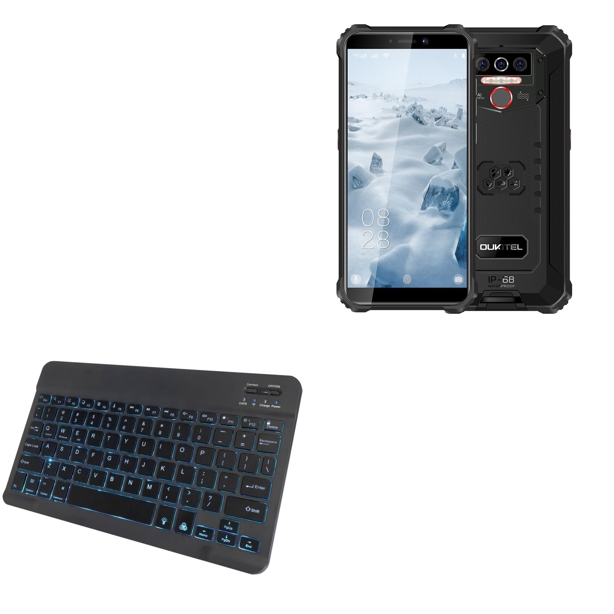 BoxWave Keyboard Compatible with Oukitel WP5 Pro - SlimKeys Bluetooth Keyboard - with Backlight, Portable Slim LED 7 Colors - Jet Black
