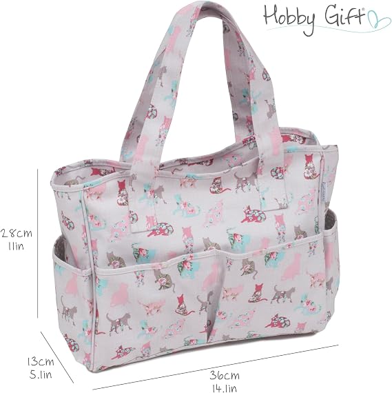 Hobby Gift Medium Knitting Bag - Travel Tote Craft Bags with Compartments, Crochet Bag Organiser for Cross Stitch, Yarn, Embroidery, School Crafting, Art Projects - 13 x 34.5 x 29cm, Cats