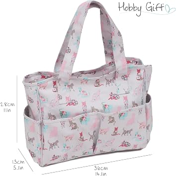 Hobby Gift Medium Knitting Bag - Travel Tote Craft Bags with Compartments, Crochet Bag Organiser for Cross Stitch, Yarn, Embroidery, School Crafting, Art Projects - 13 x 34.5 x 29cm, Cats