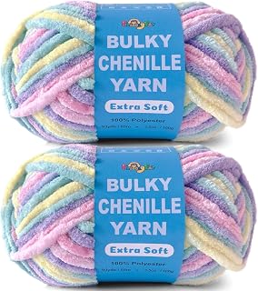 2 * 3.5Oz Soft Velvet Yarn Chenille Yarn for Crocheting and Knitting – Light Bulky (93 Yards/100g) - Microfiber Polyester - Yarn for Blanket Amigurumi Weaving Crafts (Pastel, 2 Pack)