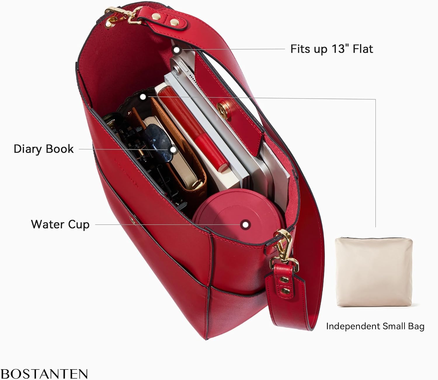 BOSTANTEN Women's Leather Designer Handbags Tote Purses Shoulder Bucket Bags - Image 6