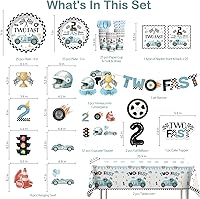 Vista 2 de Juego de vajilla de decoración de cumpleaños Two Fast de 187 piezas para servir a 25 invitados, decoraciones de cumpleaños 2 Fast incluye pancarta