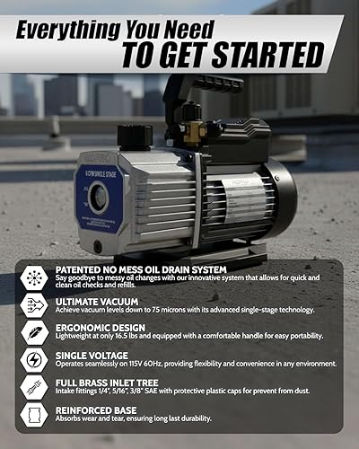 Miniatura 7 de HCPRO - Bomba de vacío de 6 CFM, refrigerante HVAC AC - Bomba de vacío de aire acondicionado de paleta giratoria de una etapa de 110 V para R410A