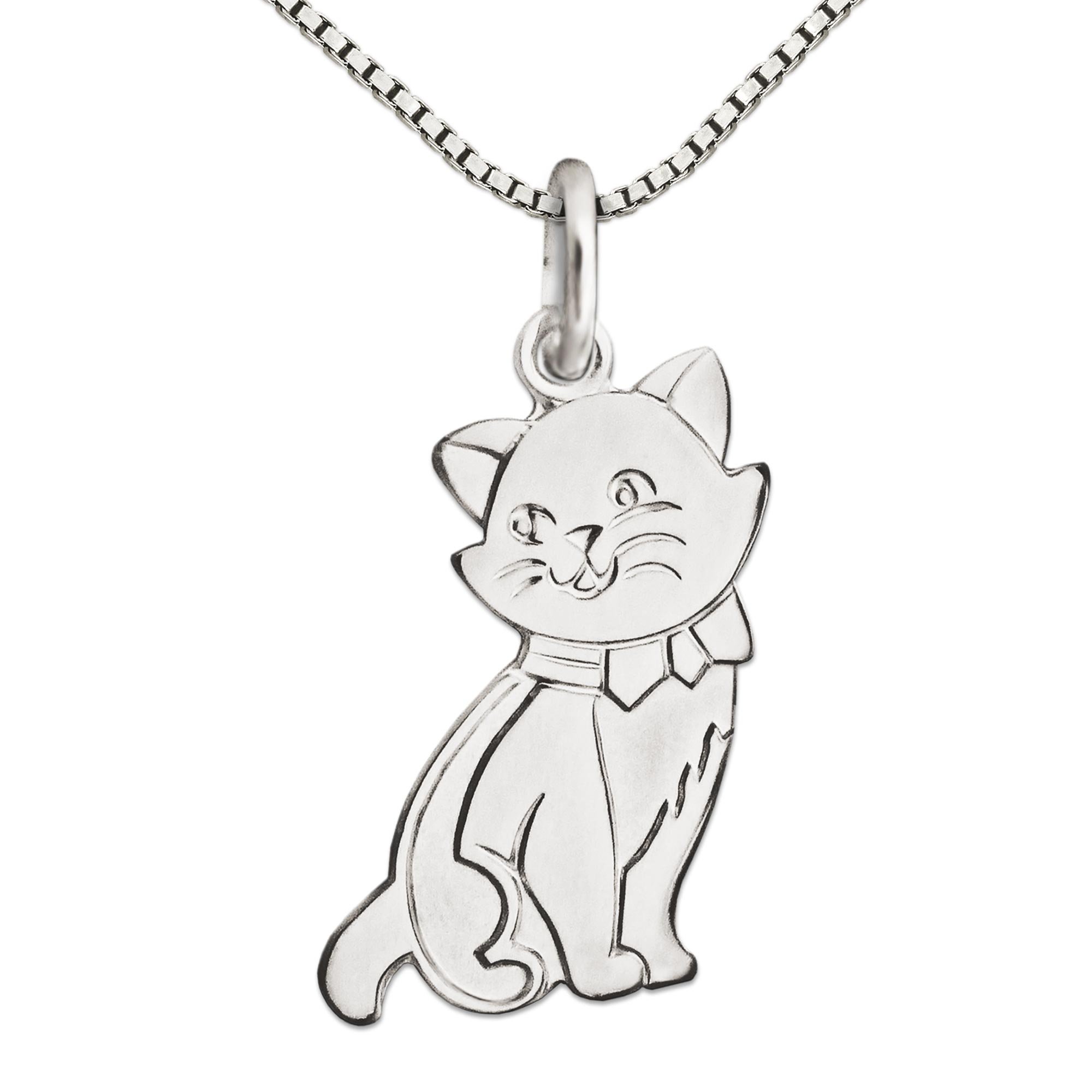 CLEVER SCHMUCKSilver Cat Pendant Set 16 x 10 mm Flat Matt and Shiny with Venice Chain 45 cm Sterling Silver 925 for Women
