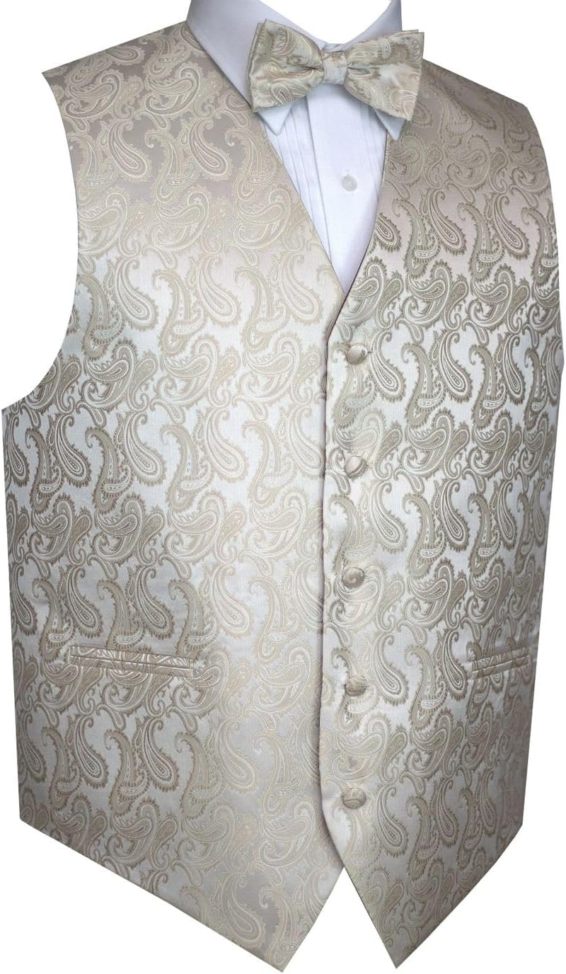 Men's Formal, Prom, Wedding, Homecoming, Cruise Tuxedo Vest, Bow-Tie & Hankie Set in Paisley