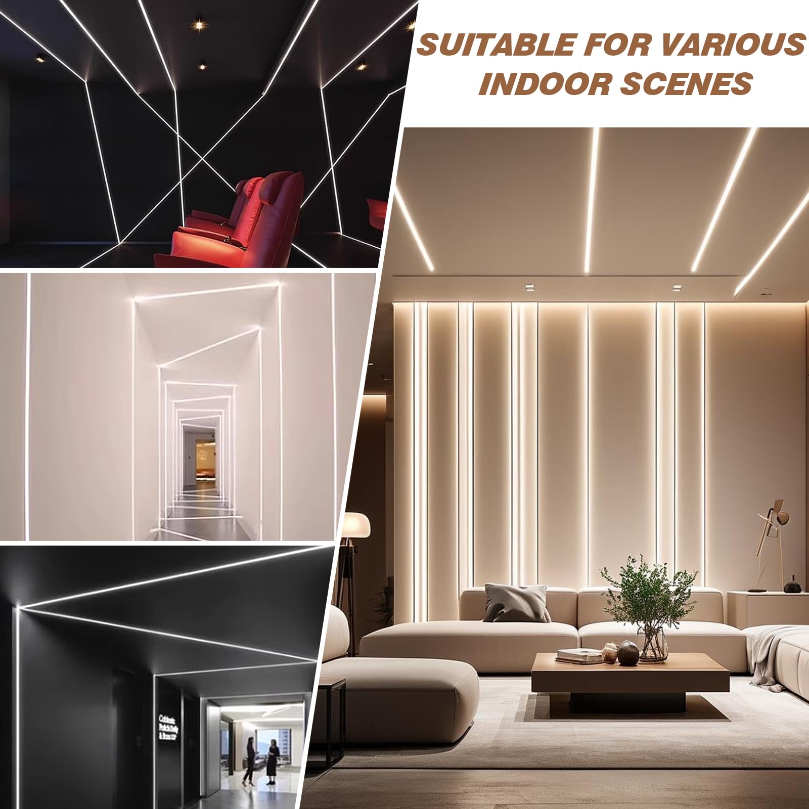 Profilo LED,6x Profili per Strisce Led a Scomparsa da 1 METRI con Diffusore - (6 Metri Totali) - Profilo a Incasso da Parete e Soffitto per Striscia LED in Alluminio