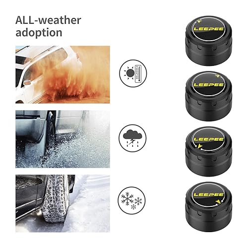 Miniatura 2 de LEEPEE Sistema de monitoreo de presión de neumáticos, 5 modos de alarma, con 4 sensores externos TPMS, compatible con iOS y Android, muestra presión
