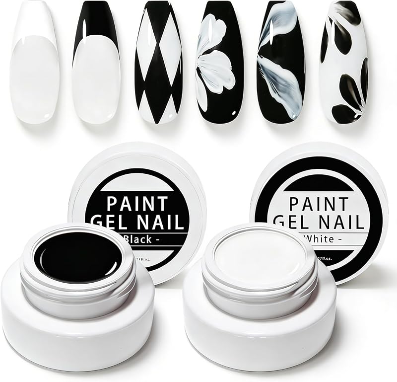 2 Jars Painting Gel French Tip Liner Nail Polish For Nails | White Black Gel Paint For Nails Art, Paint Nail Gel Polish For French Tip Tool Design For Home Salon DIY Gel Nail Art