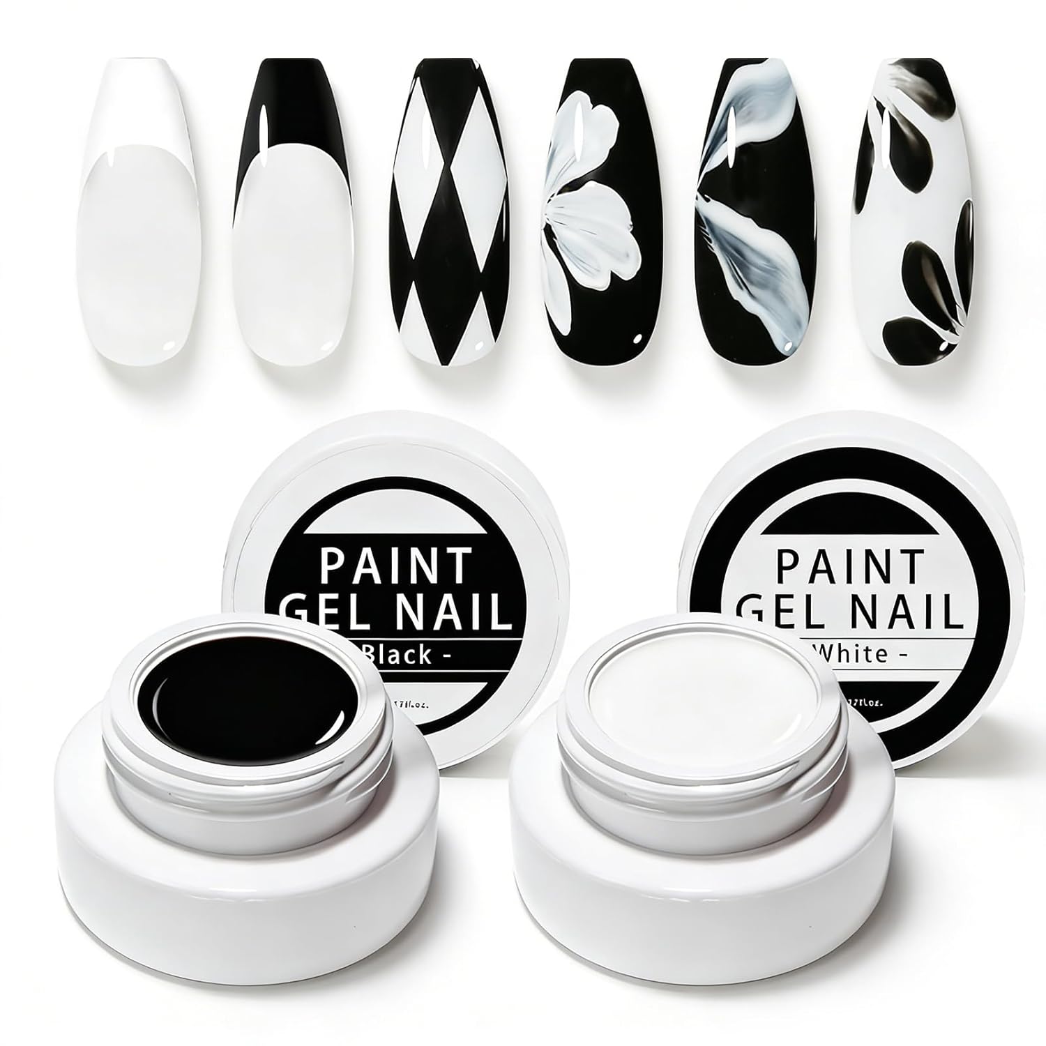 Set de 2 Esmaltes de Uñas en Gel Blanco y Negro para Decoración