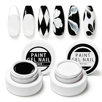 2 Jars Paint Nail Gel, White Black Gel Paint For Nails Art, Gel Polish For French Tip Tool Design For Home Salon DIY Nail Art White&Black, M