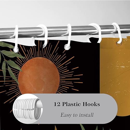 Miniatura 4 de Cortina de ducha abstracta negra de mediados de siglo, cortinas de ducha bohemias amarillas, tela impermeable para decoración de baño, juego de