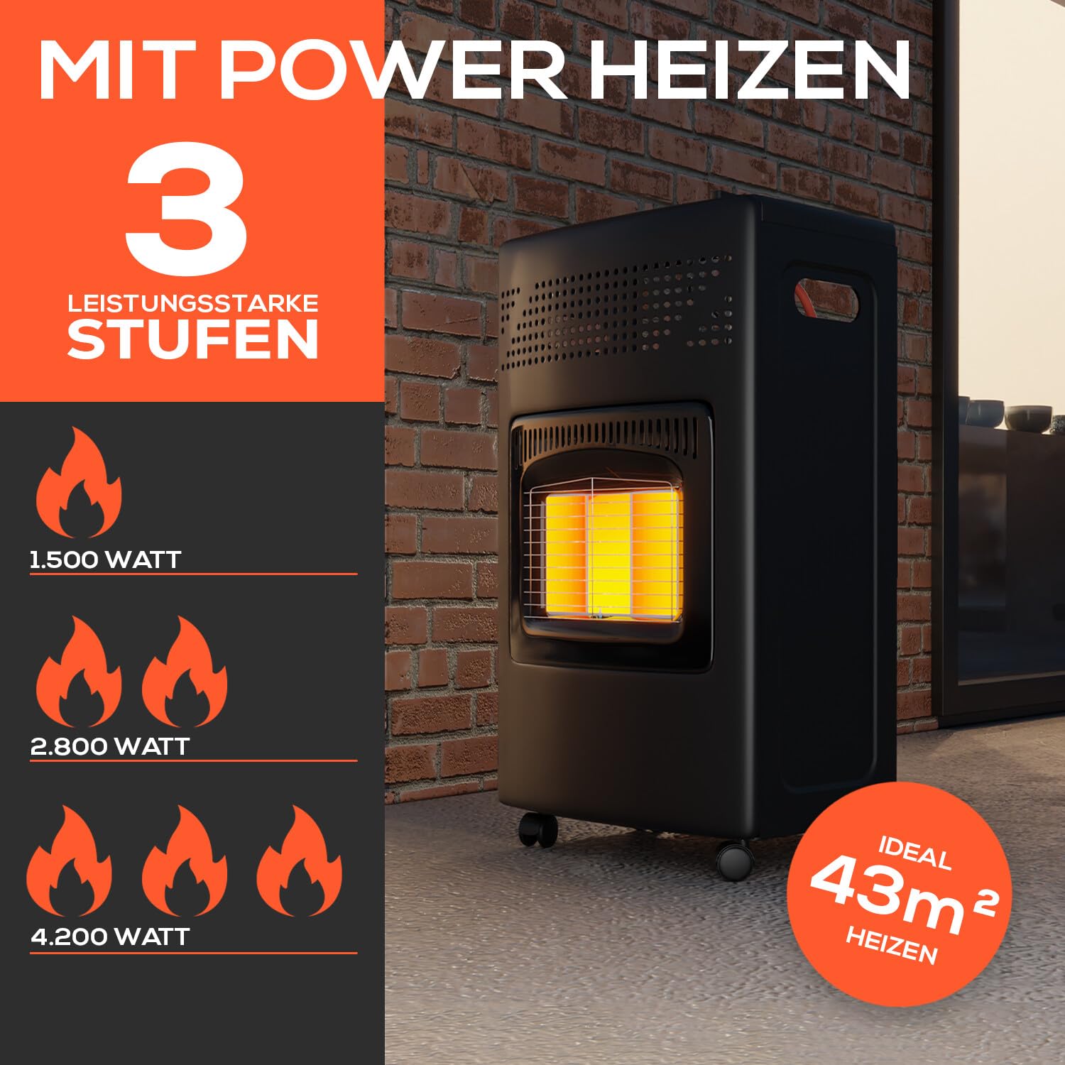 Tronitechnik® Heizgerät 4200 Watt 3 Stufen Gasheizofen Gasheizgerät Gasheizer Keramik Gasofen Gasstrahler für Gasflasche Propangas Heizer, Heizung inkl. Gasdruckregler mobil energiesparend