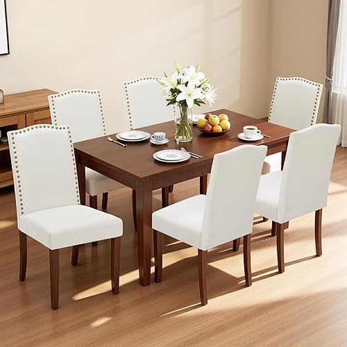 NEWBULIG Dining Chairs Set of 6, Moden Kitchen Table Chairs with Wooden Legs and Padded Seat for Dining Room Kitchen Restaurant, Beige