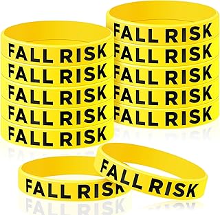 Sumind 12 Pcs Fall Risk Bracelet Emergency Alert Wristband for Elderly Patient Wristbands Fall Risk Silicone Rubber Bracelets for Men Women Old People Gifts(Yellow)