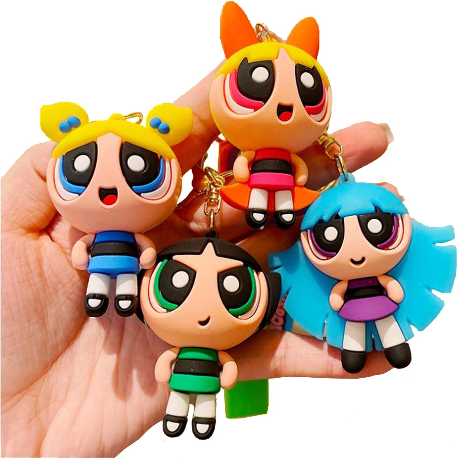 Zgwafdww The PowertoPuff Girls Toys Backpack Shoulder bag Pendant Accessories Keychain Charm Keyring Gifts for Girls Boys.(2inches pack of 4, Yellow