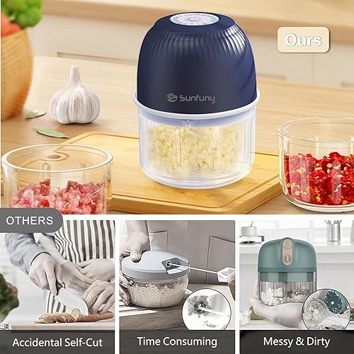 Miniatura 5 de Mini procesador de alimentos inalámbrico, 8.5 fl oz, picador de ajo pequeño, 1 taza, batería recargable por USB, picador eléctrico de alimentos