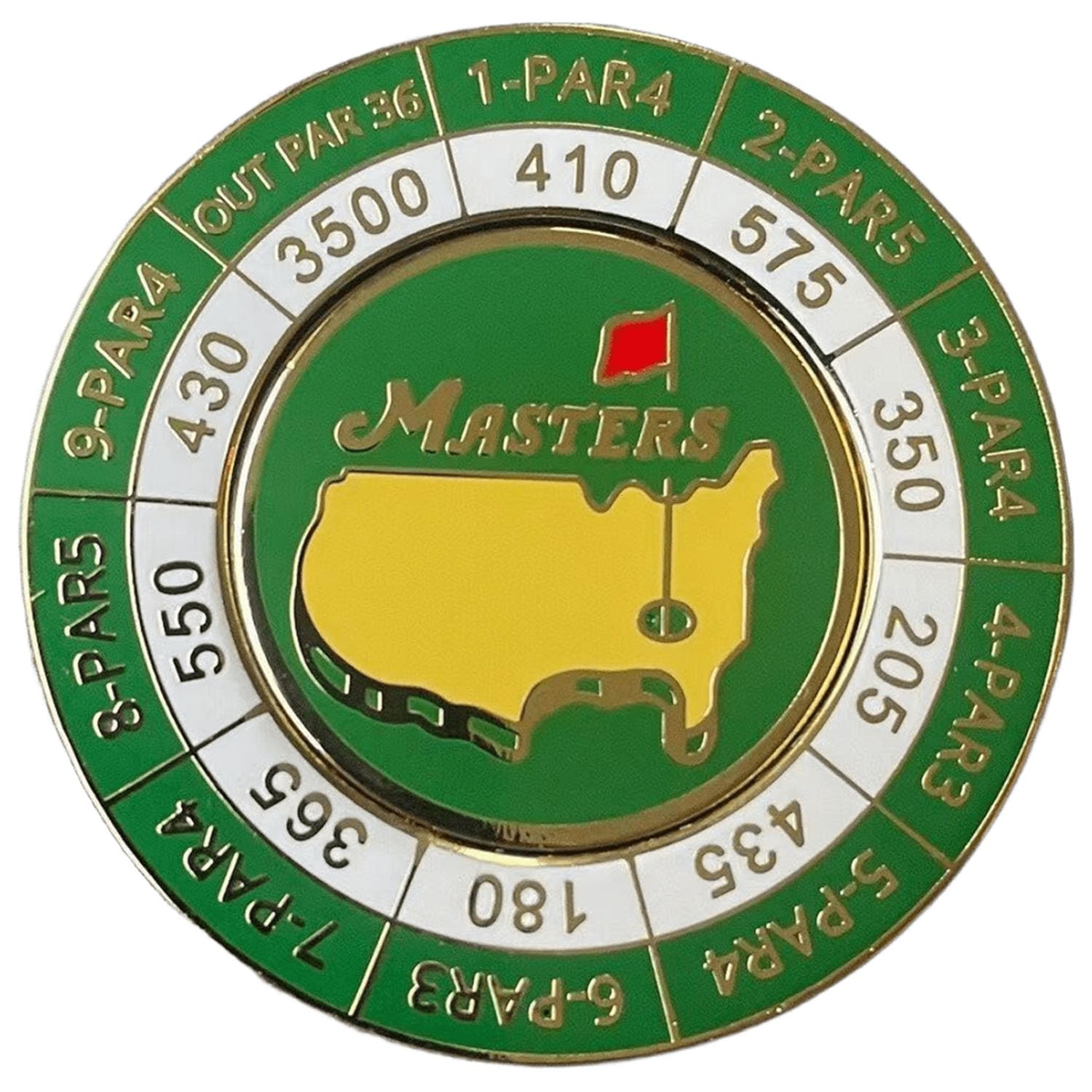 The Masters Scorecard Golf Ball Marker, Vintage Style Metal Ball Marker with Yardage Scorecard, Strong Magnetic Golf Accessory for Putting Green, Gifts for Golf Enthusiast