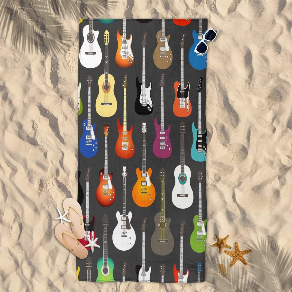 Microfiber Colorful Guitar Bass Thick Beach Towel Oversized, Quick Dry Bath Towel Large, Absorbent Bathroom Towel for Women, Men, Travel, Swim, 31"x61" - Image 3