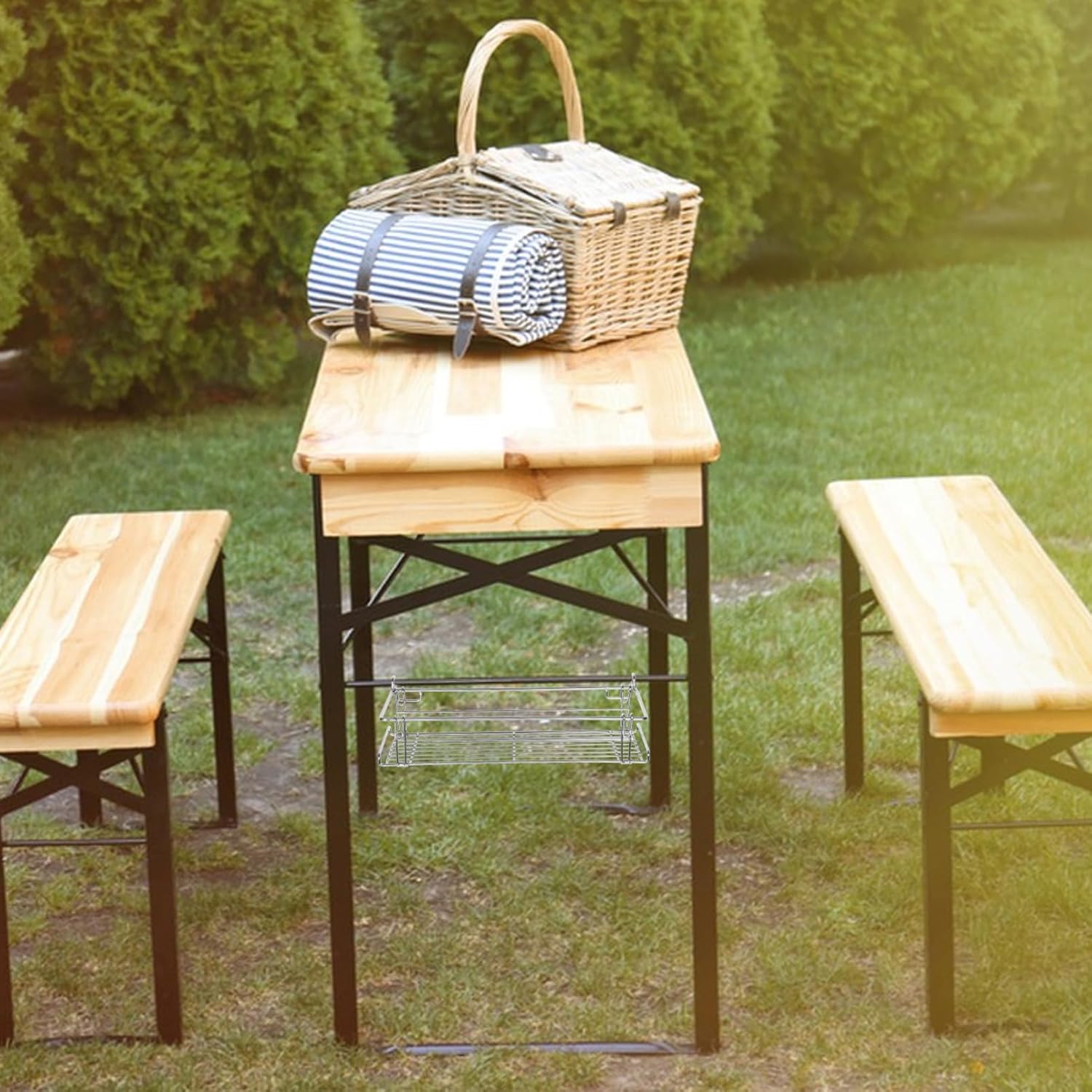 KICHOUSE Folding Camping Table Storage Basket Lightweight Outdoor Organizer for BBQ Picnics and Camping Compact and Multi-Functional for Gear Storage and Easy Setup