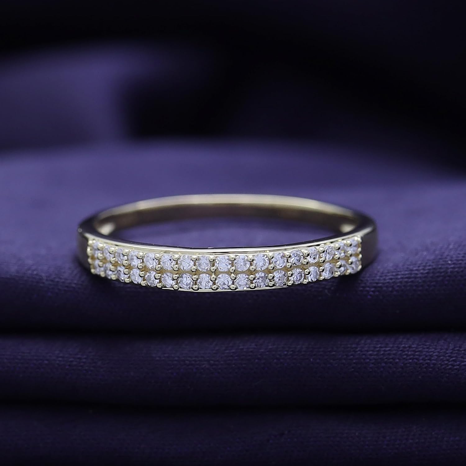 1/4ctw Double Row Band Ring, Lab Grown Diamond Wedding Band Ring For Women In 14k Gold Plated 925 Sterling Silver Jewelry (0.25 Ctw)