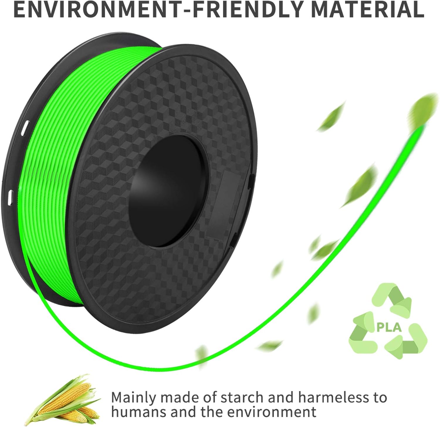 YSF PLA 3D Printer Filament, PLA Filament 1.75mm, Dimensional Accuracy +/- 0.02 mm, 1 kg Spool, 3D Printing Filament, Fit Most FDM Printer, PLA Filament (Green)
