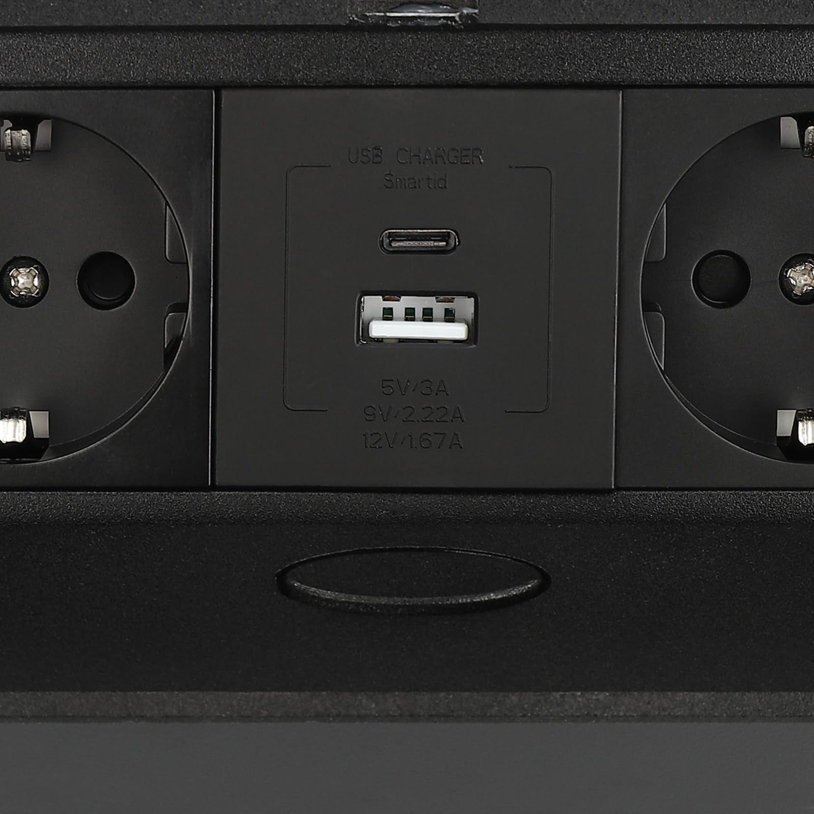 Ciabatta elettrica a scomparsa, presa da incasso con USB + tipo C Pop Up, presa da scrivania con 2 prese UE per piano di lavoro, ufficio (nero)